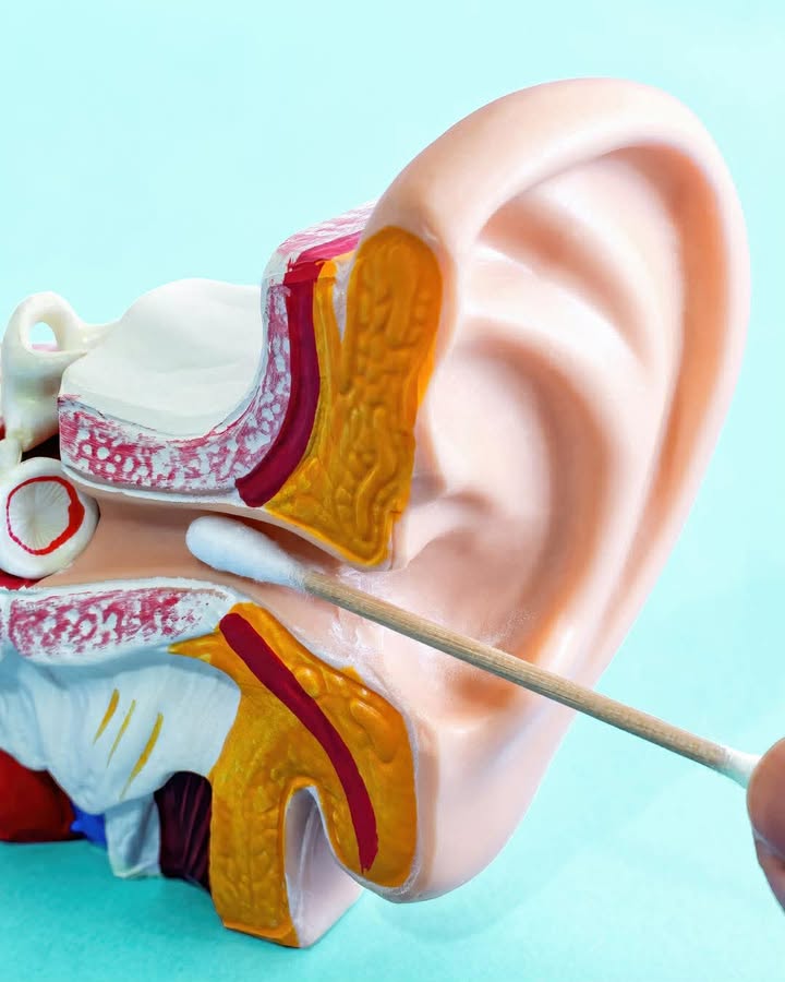 Applying olive oil spray to ear
